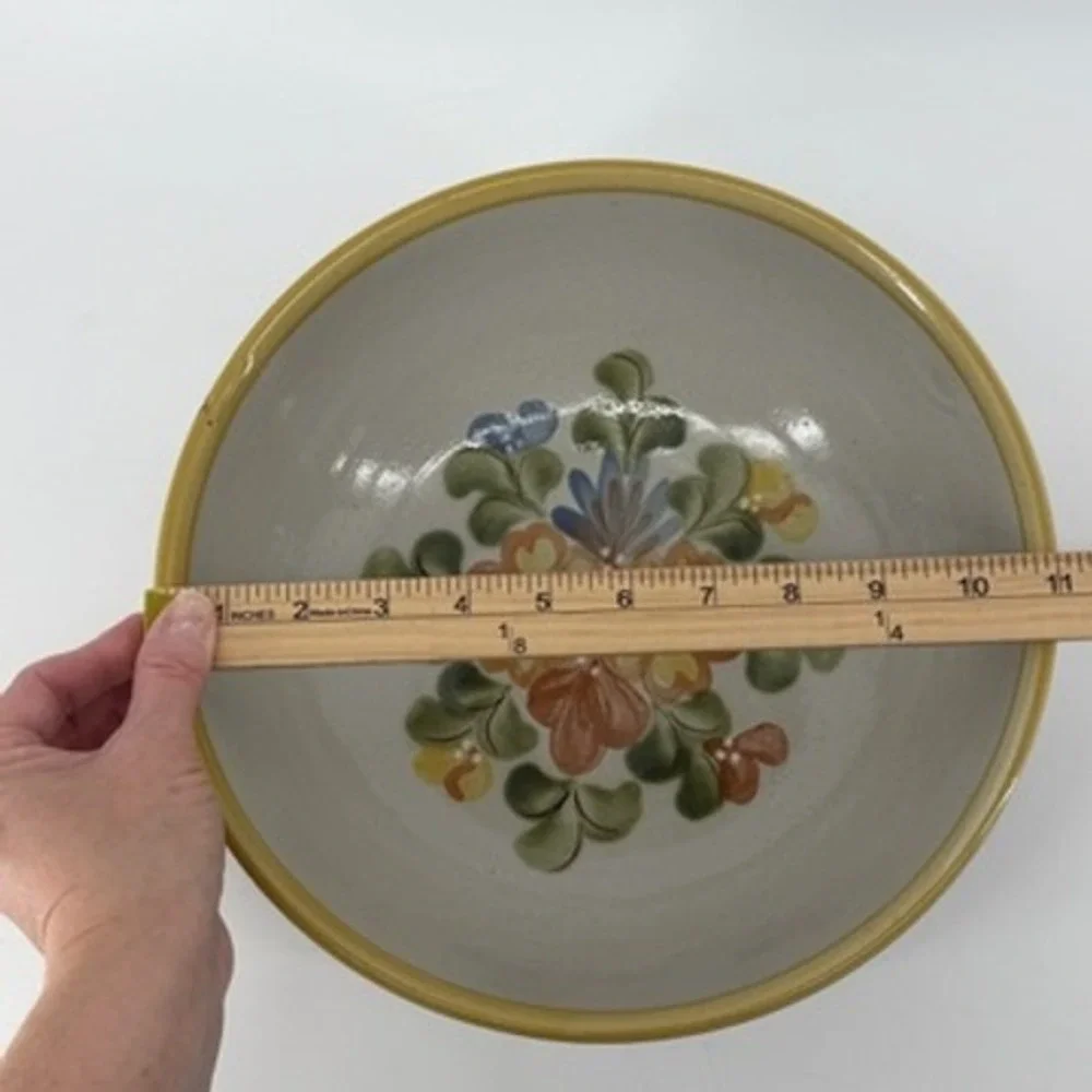 Louisville Stoneware Kentucky Hand Painted Floral Serving Bowl 10.75 Inch